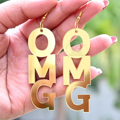 OMG Golden Acrylic Earrings For Women