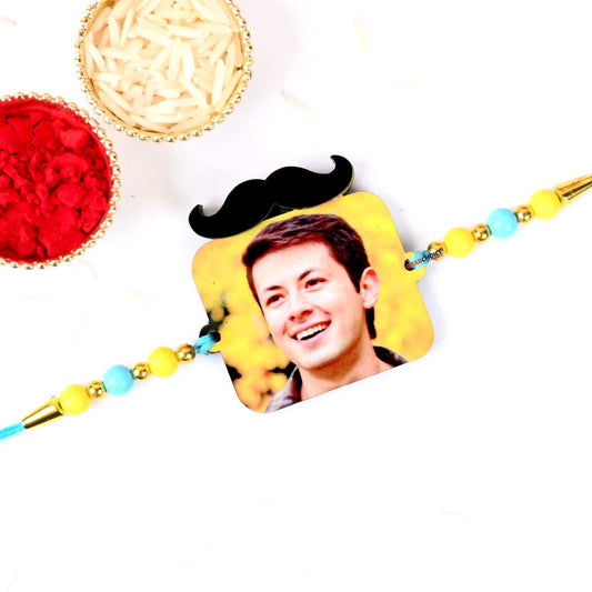 Personalized Latest Mustache Rakhi For Brother With Photo